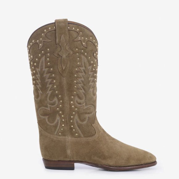 Shiloh Heritage Beige Suede Studded cowboy boots - US 8 - Picture 9 of 9